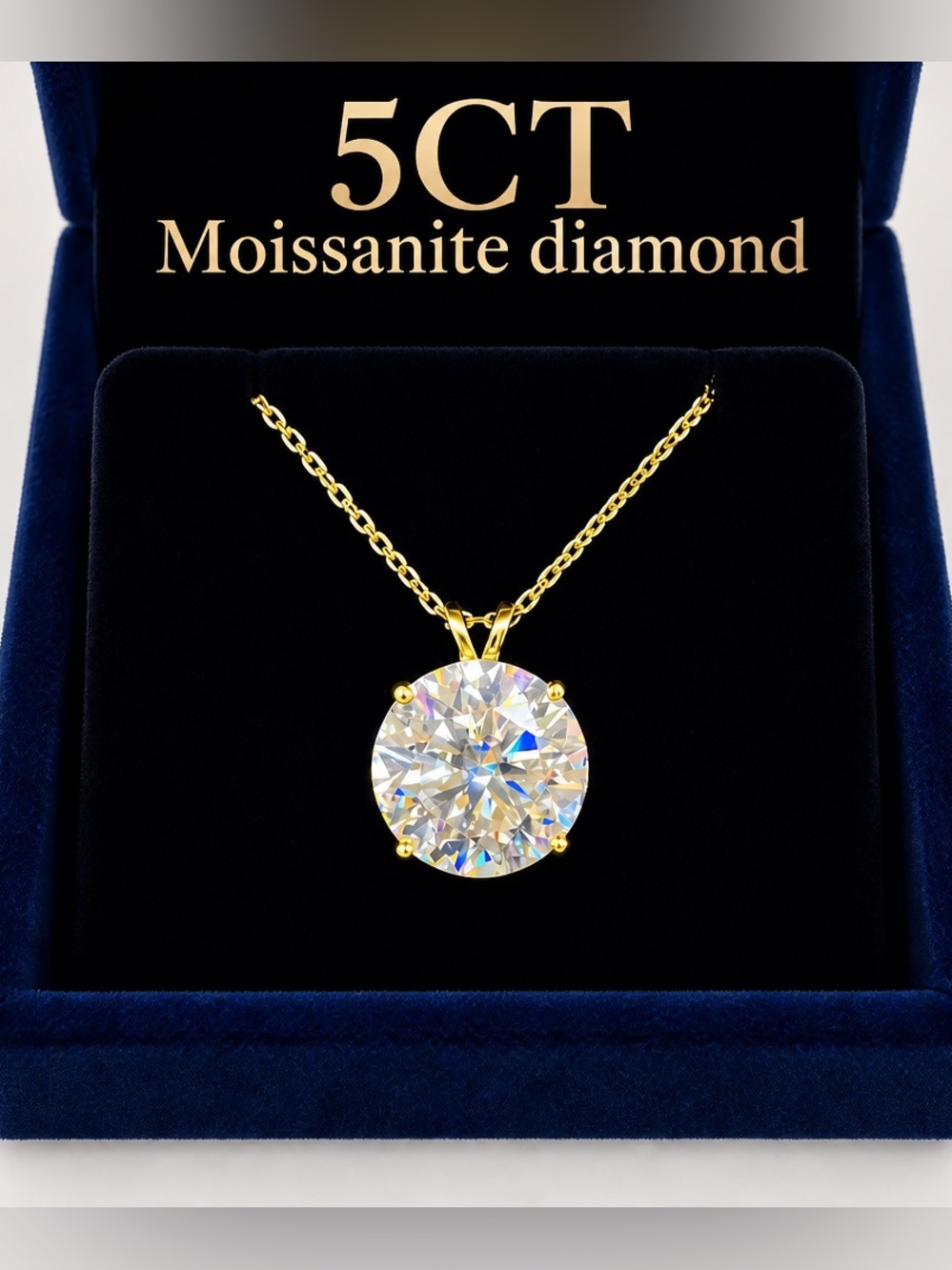 5CT Moissanite Solitaire Pendant Necklace in Gold